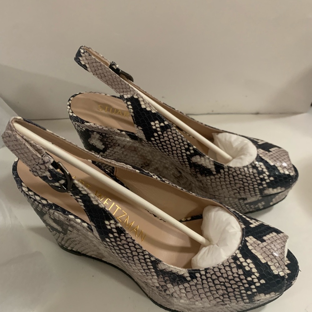 Stuart Weitzman Jean Python Snakeskin Wedge Sanda… - image 1